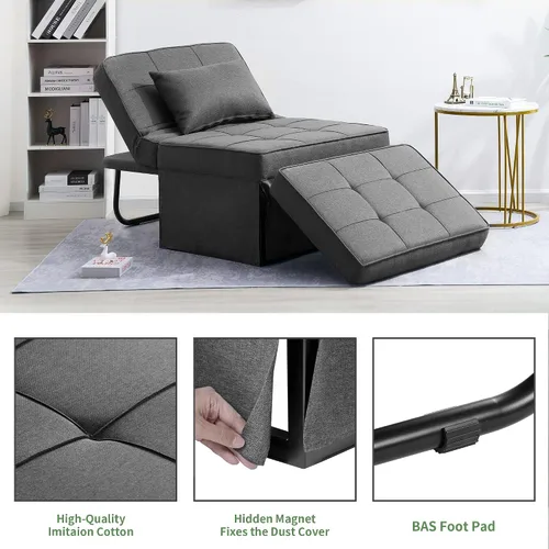 Vista 4 de Sofá Cama, 4 en 1 Otomana Plegable Multifunción de Lino Transpirable Cama Sofá con Respaldo Ajustable Silla Convertible Moderna para Sala de Estar