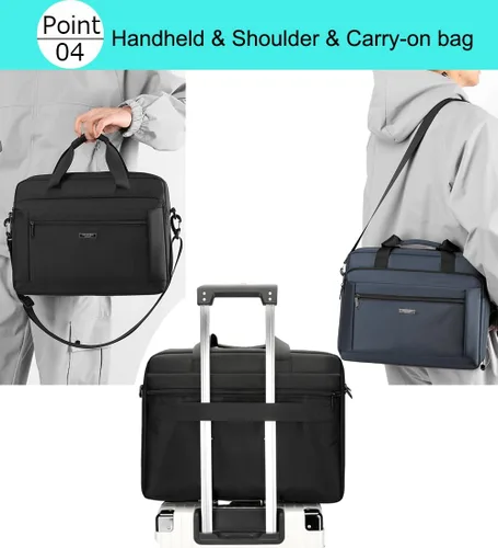 Vista 5 de Bolsa para laptop de 15.6 pulgadas para hombres y mujeres, impermeable, bolso de hombro para computadora, para negocios, oficina, trabajo, viajes