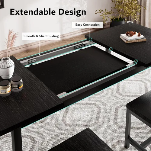 Vista 4 de iPormis Juego de mesa de comedor extensible de 7 piezas con 6 taburetes, juego de mesa de cocina de 63 pulgadas para 4 a 8 personas, mesa de comedor