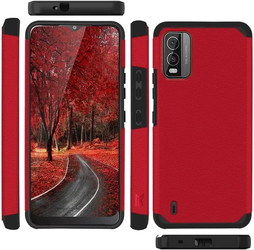 Vista 6 de TJS Funda compatible con Nokia C210, con protector de pantalla de vidrio templado de doble capa, soporte magnético híbrido a prueba de golpes, funda