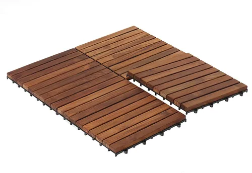 Vista 4 de Bare Decor EZ-Floor - Azulejos de madera de teca entrelazados y pasadores de extremo (juego de 10 azulejos + 8 pasadores de extremo)