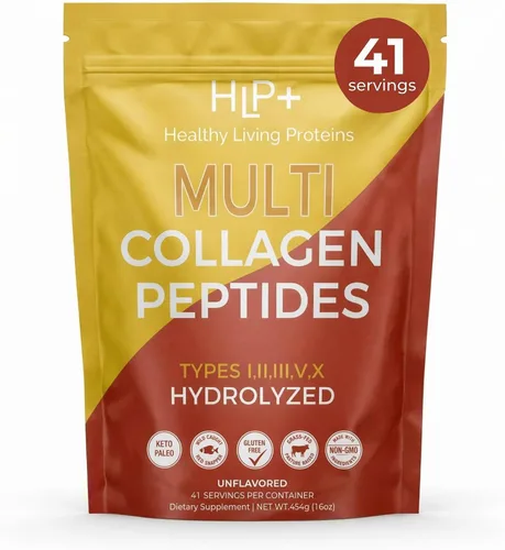 Vista 10 de Healthy Living Proteins - Polvo de péptidos multicolágeno hidrolizados tipo I, II, III, V y X, bovino alimentado con pasto, marino capturado