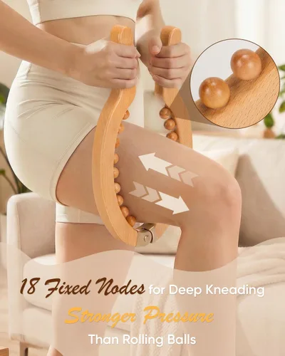 Vista 3 de ONUEMP Herramienta de masaje de celulitis de madera para piernas, kit de maderoterapia de terapia de madera Colombiana para drenaje linfático