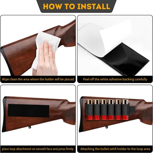Vista 5 de 4 Pack Tactical Outdoor 6 Round Shotgun Shell Holder Ammunition Pistol Bullet Reload Holder with Adhesive Backing Sticker