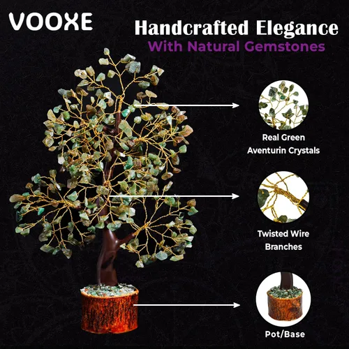 Vista 3 de Árbol de cristal de ABUDANCE Aventurina verde, piedra curativa de cristal para la oficina en casa y decoración, árbol de dinero FENG Shui hecho a