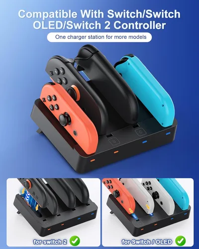 Vista 2 de Controller Charger for Nintendo Switch 2 2025 and Switch 1, Horizontal Charging Dock Station for Joy con and for Joycon 2 Accessories with Foldable