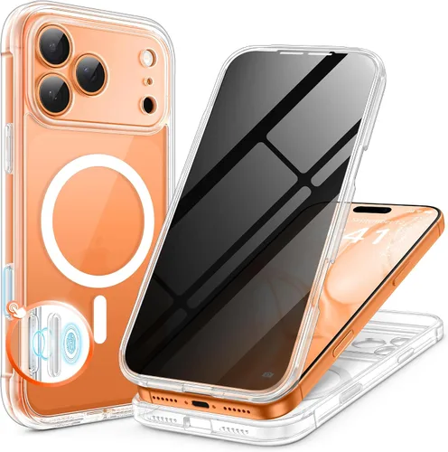 Vista 12 de BERFY Funda para iPhone 17 Pro Max, compatible con MagSafe, protector de pantalla de vidrio integrado, protección de cámara, funda de cuerpo