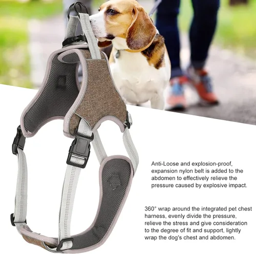 Vista 4 de Adjustable Dog Harness, Reflective No Pull Vest with Anti Break Design for Large Medium Dogs, Comfortable Polyester Nylon Chest Strap in Coffee