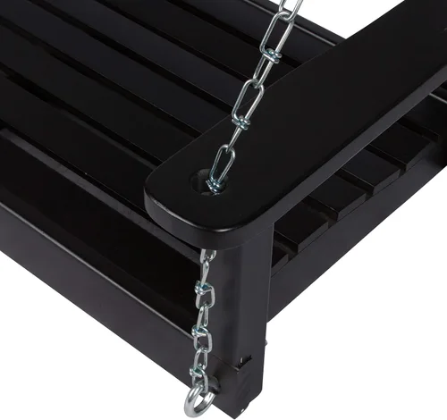Vista 5 de Shine Company Maine - Columpio para porche de madera para exteriores de 54 pulgadas con cadenas, banco colgante, 4.5 pies, color negro