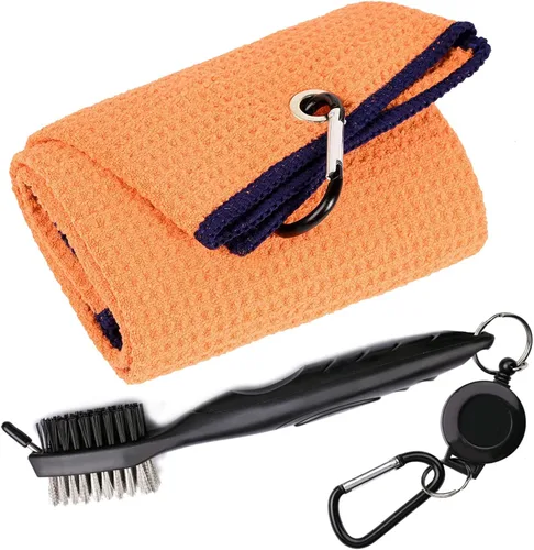 Vista 10 de Toallas de Golf, Toalla de Golf de Microfibra con Patrón Waffle Tri-fold - Kit de Herramientas de Cepillo con Limpiador de Ranuras del Club, con 2
