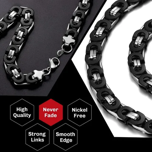 Vista 2 de ChainsHouse Collar de eslabones bizantinos planos para hombre de 0.236 in0.315 in0.394 in de ancho, chapado en oro de 18 quilatesacero inoxidable