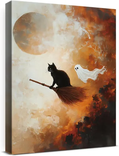 Vista 28 de QPVXSST Arte de Pared Interesante de Fantasma de Halloween para Baño, Póster Impreso en Lienzo de Estilo Gótico, Decoración de Baño con Diseño