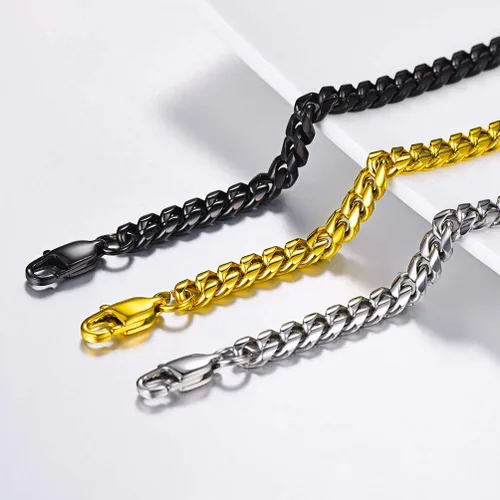Vista 6 de PROSTEEL Pulsera de acero inoxidable para hombres y mujeres, elegantes pulseras de eslabones cubanos, chapado en oro negro de 18 quilates, ancho