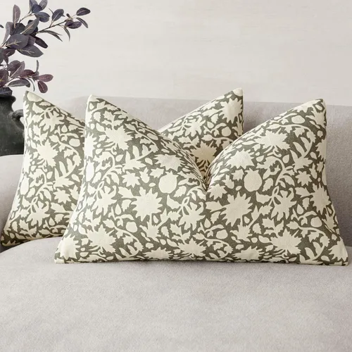 Vista 31 de Foindtower - Juego de 2 fundas de almohada decorativas con flores neutras estilo farmhouse, fundas de almohada boho para sofá, sofá cama