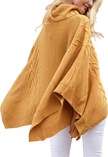 Vista 2 de BerryGo Suéter de punto asimétrico con cuello alto y manga murciélago para mujer