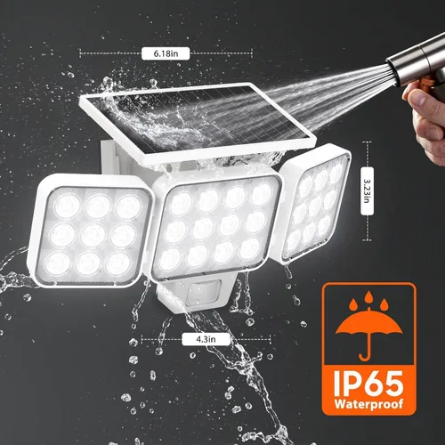 Vista 5 de WdtPro Luces Solares para Exteriores con Sensor de Movimiento, Luces de Inundación Solares Brillantes de 3500LM para Exteriores, Panel de Vidrio