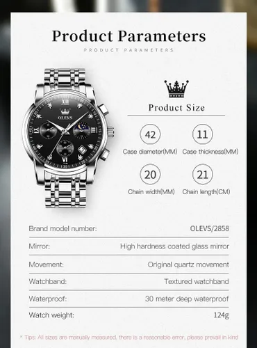 Vista 6 de OLEVS Watch for Men Diamond Business Dress Analog Quartz Stainless Steel Waterproof Luminous Date Two Tone Luxury Casual Wrist Watch Blue