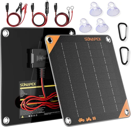 Vista 19 de SUNAPEX Cargador de batería solar de 5 vatios para coche, 12 voltios, impermeable, alimentado por energía solar, cargador y mantenedor, cargador