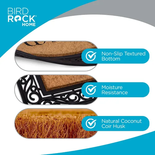 Vista 4 de BIRDROCK HOME - Alfombra de bienvenida clásica de fibra de coco con cepillo - Con respaldo de vinilo, impermeable, atrapa la suciedad, resistente