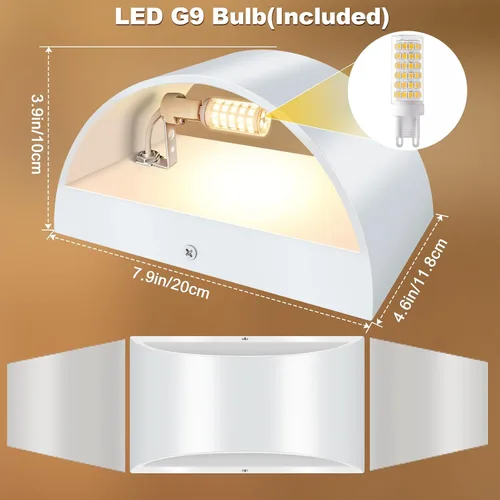Vista 3 de Moderno aplique de pared LED con cable blanco para interiores, iluminación de pared arriba y abajo, para sala de estar, dormitorio, pasillo