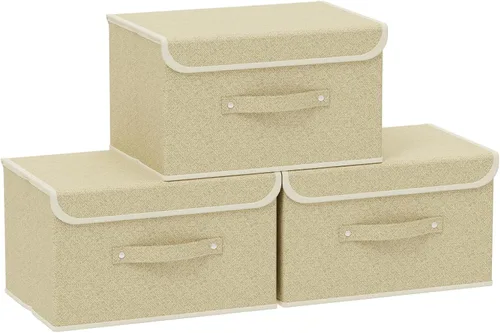 Vista 14 de Cajas de almacenamiento, contenedores de almacenamiento plegables con tapas, cestas de almacenamiento de tela de algodón y lino con asa