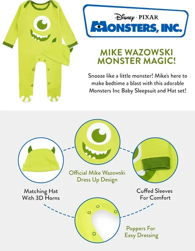 Vista 7 de Disney Monsters Inc - Mameluco con sombrero para bebé Disfraz de Halloween para bebé de Mike Wazowski Pijama y sombrero con pies para bebé
