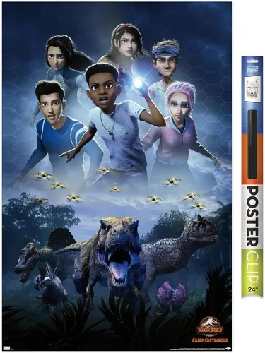 Vista 17 de Trends International Jurassic World: Camp Cretaceous - Póster de pared de una hoja, 14.72 x 22.37 pulgadas, versión enmarcada de madera de granero