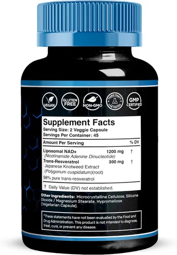 Vista 2 de Wellness LABSRX Suplemento liposomal NAD, 1500 mg - Suplemento de resveratrol NAD para mujeres y hombres, NAD+ apoya la salud celular, energía