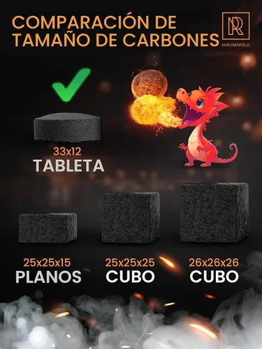 Vista 8 de 10 piezas de tabletas de carbón para incienso - Carbón para narguile M. ROSENFELD - Carbón rápido para Hooka - Tabletas de carbón de encendido