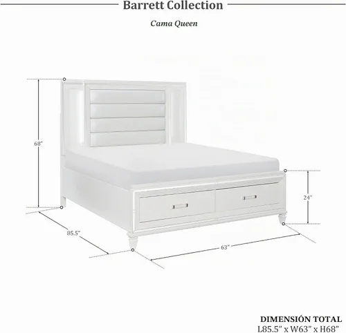 Vista 2 de Lexicon Barrett - Cama de plataforma con almacenamiento de estribo, tamaño Queen, color blanco
