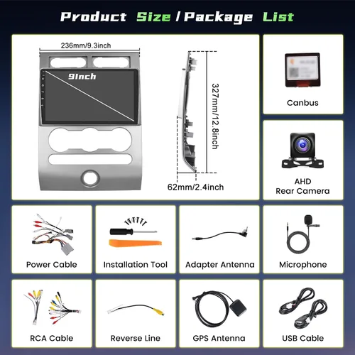 Vista 7 de 64G 9'' Android 15 Car Stereo para Ford Expedition(Manual A/C) 2007-2014 IPS Pantalla táctil inalámbrica CarPlay Android Auto GPS Mirror Link 5G