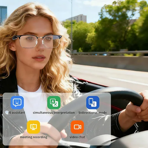 Vista 2 de Lentes inteligentes AI, lentes de traducción Bluetooth con más de 100 idiomas, carga magnética, lentes de sol polarizados que cambian