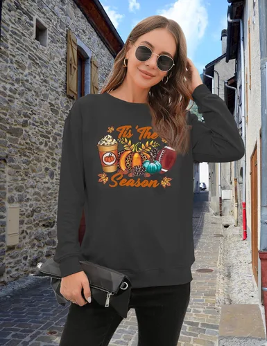 Vista 4 de FAYALEQ Sudadera de otoño para mujer, sudadera de otoño con diseño de calabaza, para el día del juego, camiseta de fútbol casual