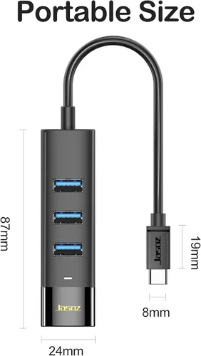 Vista 8 de 4-en-1 USB C Hub 1ft Cable USB 3.0 Puertos Laptop PC Sincronización rápida de datos de 5 Gbps, cable corto de 12 pulgadas, ultra delgado
