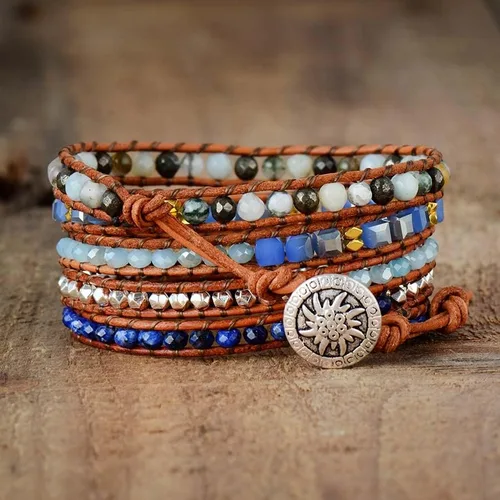 Vista 2 de ZOSOJONA Pulseras envolventes para mujer, estilo bohemio, piedra natural, jaspe turquesa, colección de joyas, Ágata