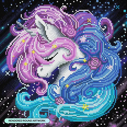 Vista 2 de DIAMOND ART CLUB Aurora The Unicorn - Kit de pintura de diamante, divertidas manualidades para adultos, lienzo de arte de diamante redondo, 13 x 13
