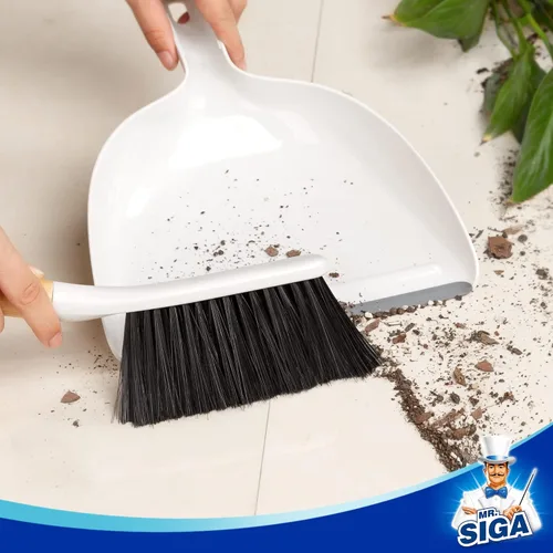 Vista 8 de MR.SIGA Juego de recogedor y escobillas, mango de bambú, blanco, 1 juego