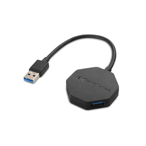 Vista 5 de Cable Matters Paquete de 3 cables de extensión cortos USB a USB (cable extensor USB macho a hembra) – 3 pies y Ultra Mini 4 puertos USB Hub