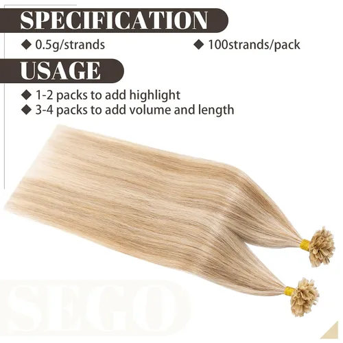Vista 211 de SEGO Extensiones de cabello humano con micro cuentas, extensiones de cabello humano con micro bucle, lacio, natural, fusión fría, 1.76 oz/paquete