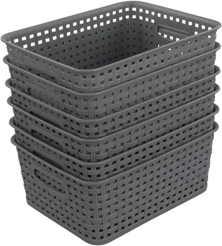 Vista 8 de Sandmovie Cestas de almacenamiento de ratán de plástico negro, 6 paquetes