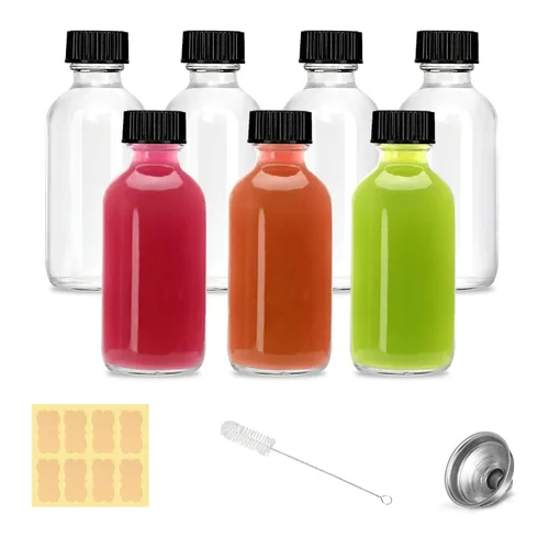 Vista 8 de LANBEAUTIFY Paquete de 14 botellas pequeñas de vidrio transparente de 2 onzas con tapas, botellas de chupito con tapas para chupitos de jengibre
