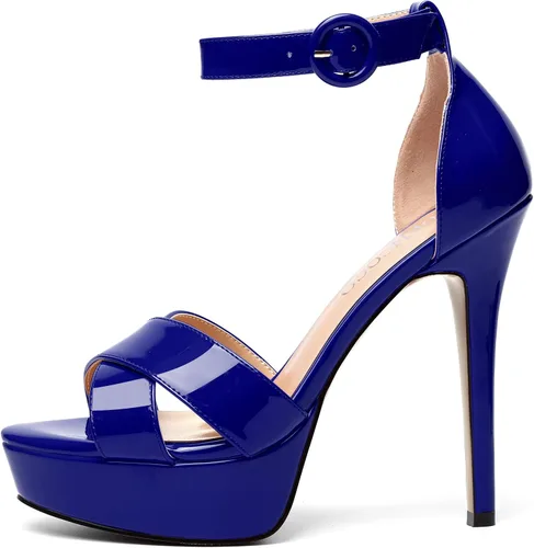 Vista 72 de MODENCOCO Sandalias de boda con correa de tobillo sexy para mujer, con plataforma y puntera abierta, tacón de aguja y tacón alto, zapatos de vestir