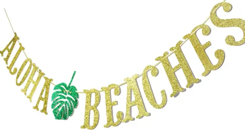 Vista 2 de Pancarta hawaiana de Aloha con guirnalda de hojas de palmera para decoración hawaiana tropical Luau playa fiesta de verano, suministros