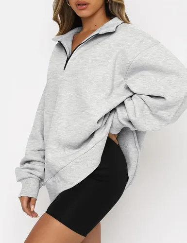 Vista 2 de Trendy Queen Sudadera de manga larga con media cremallera para mujer, sudadera con capucha y cremallera de un cuarto, para adolescentes y niñas