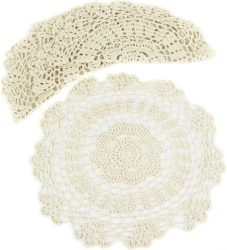 Vista 11 de kilofly Juego de manteles individuales de encaje de algodón de ganchillo, 4 unidades, beige, floral, 7 pulgadas