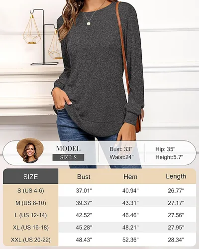 Vista 6 de Riyiper Paquete de 2 sudaderas de cuello redondo para mujer, camisas casuales de manga larga, ajuste holgado, suaves, camisetas básicas lisas