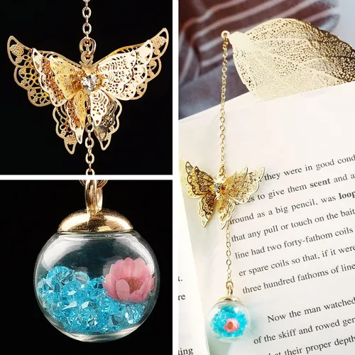 Vista 4 de Toirxarn Marcapáginas de hojas de metal con dije de mariposa, relleno de calcetín de Navidad para mujeres y profesores, bonito regalo pequeño
