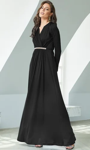 Vista 2 de KOH KOH Vestidos formales de invierno con cuello en V y manga caftán