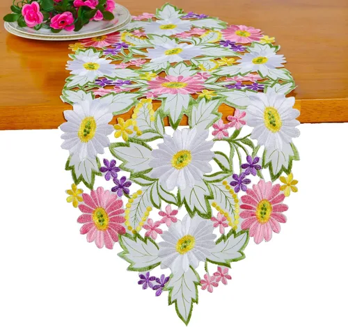 Vista 4 de AMARED Spring Daisy - Caminos de mesa bordados con flores para decoración del hogar, 13 x 34 pulgadas