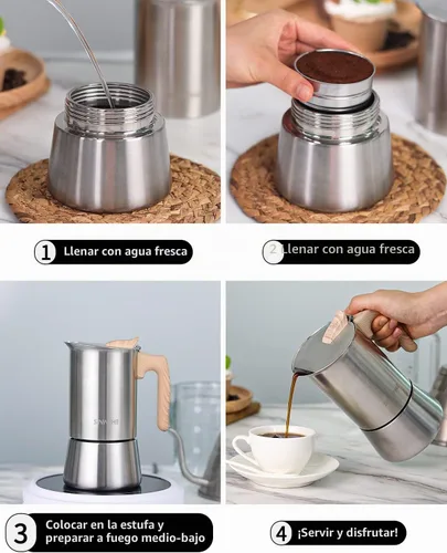 Vista 3 de Sivaphe - Cafetera espresso para estufa de acero inoxidable, capacidad de 9 tazas, olla moca de 450 ml, cafetera con filtro de acero y junta de 9